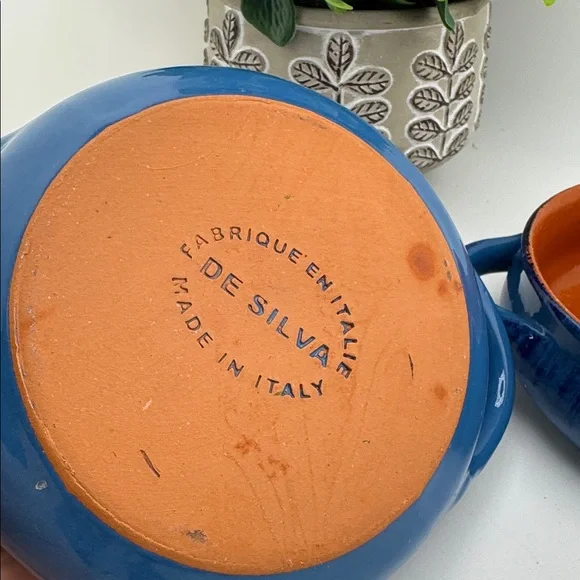 De Silva Ceramic Terracotta Soup Bowls Blue Glaze Set of Two - Made in Italy - Picture 4 of 4